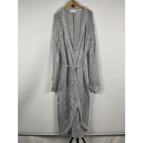 Meshki SilverShimmer Catalina Longline Knit Metallic Carigan Swim Coverup Size L - Picture 1 of 9